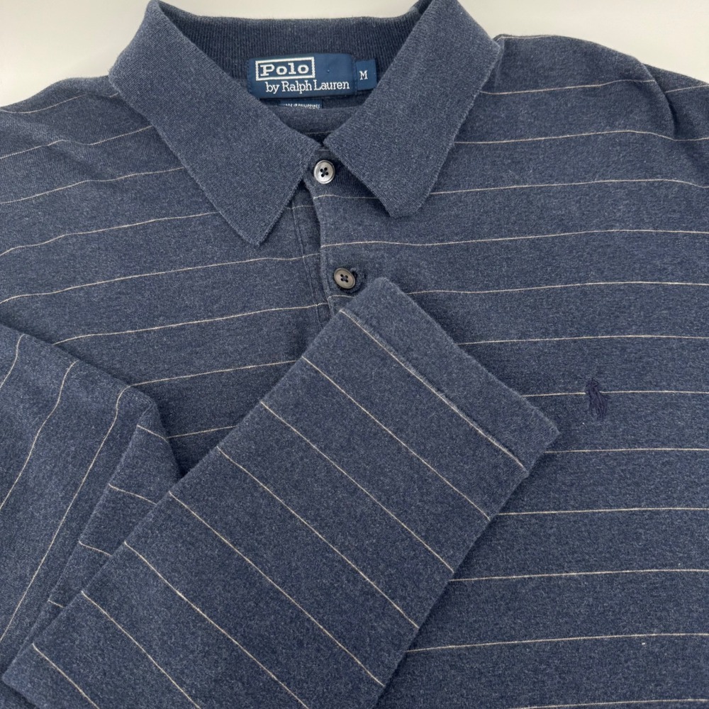 Polo Ralph Lauren Mens Blue Striped Long Sleeve Cotton Polo Shirt Size M